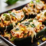 Cheesy Chicken and Corn Stuffed Poblano Peppers