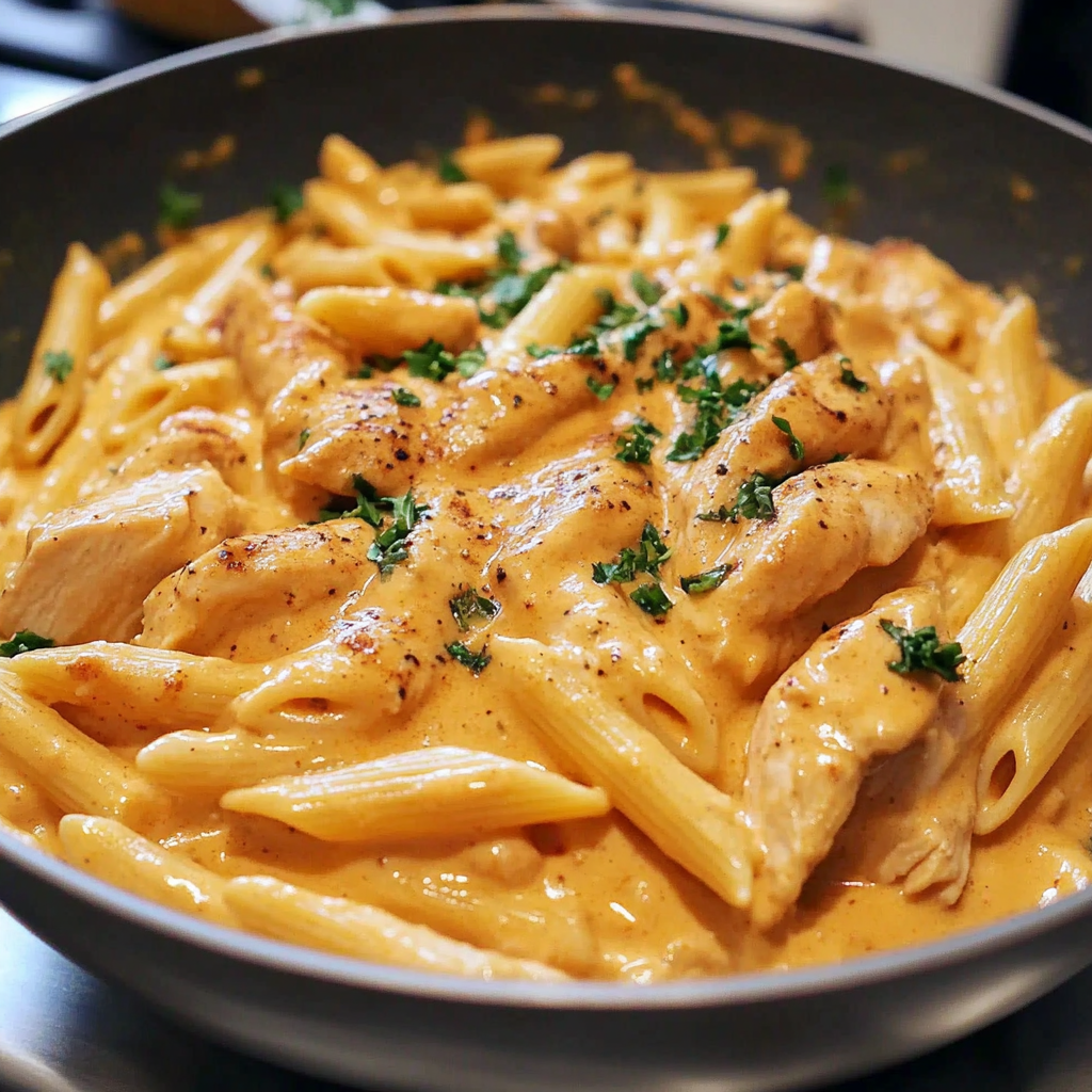 Recipe preparation for One-Pot Buffalo Ranch Chicken Penne