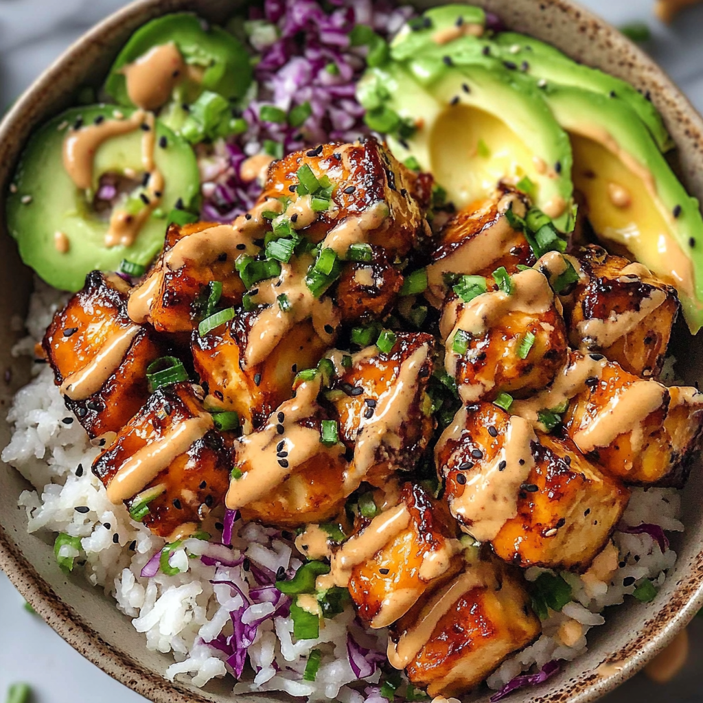 Recipe preparation for Bang Bang Chicken Bowl
