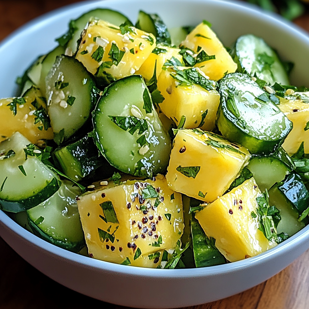 Recipe preparation for Refreshing Pineapple Cucumber Salad
