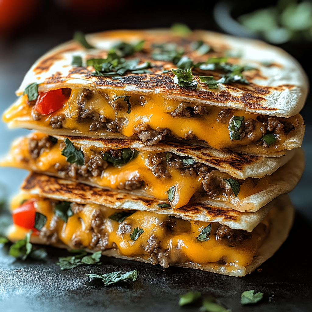 Recipe preparation for Cheeseburger Quesadillas in Minutes