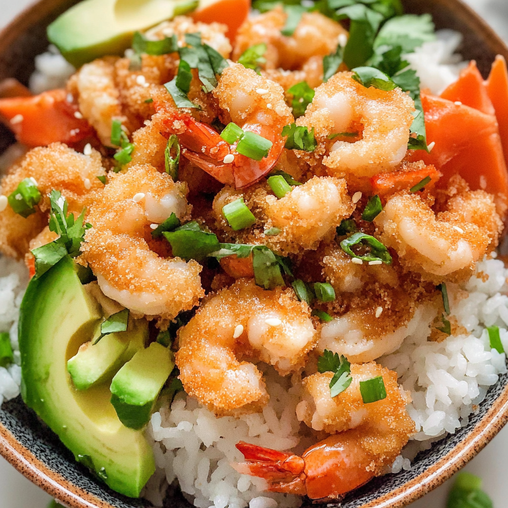 Recipe preparation for Bang Bang Shrimp Rice Bowl
