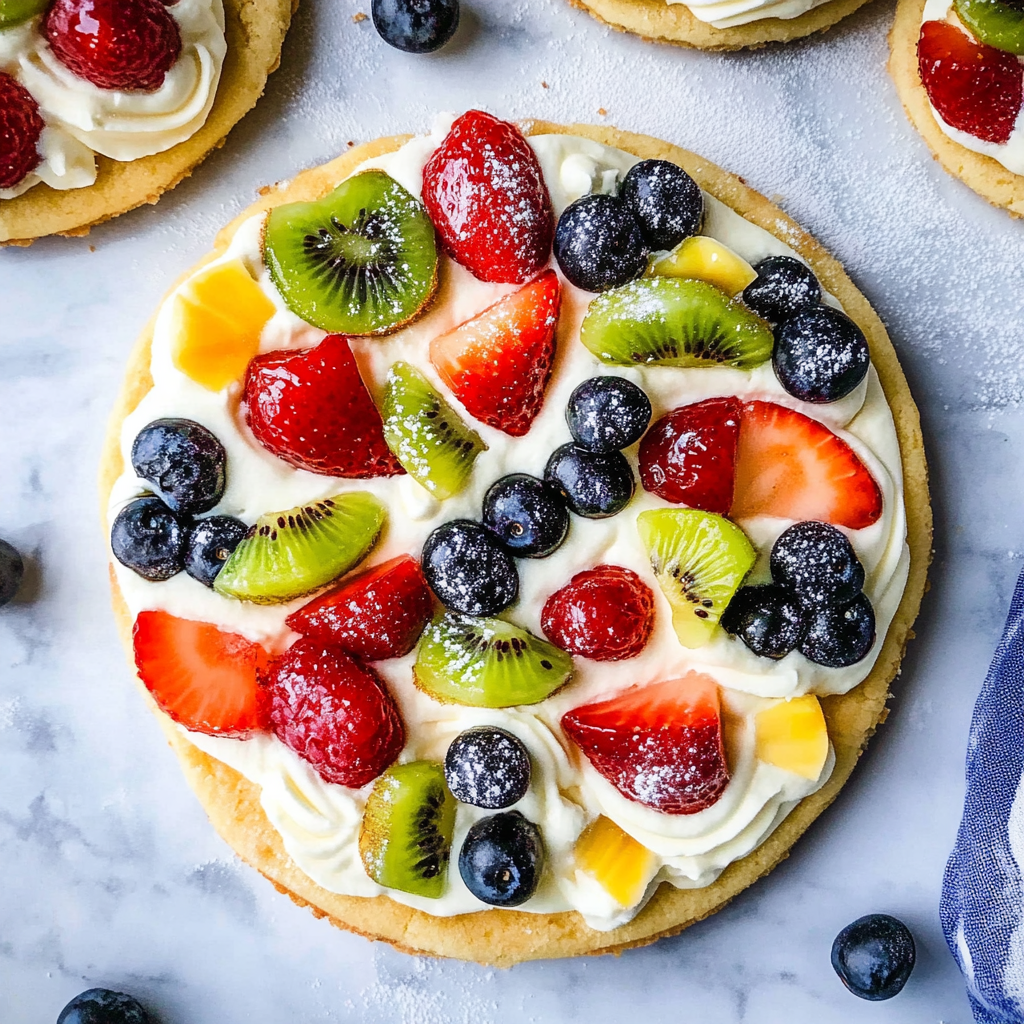 Recipe preparation for Sugar Cookie Fruit Pizza
