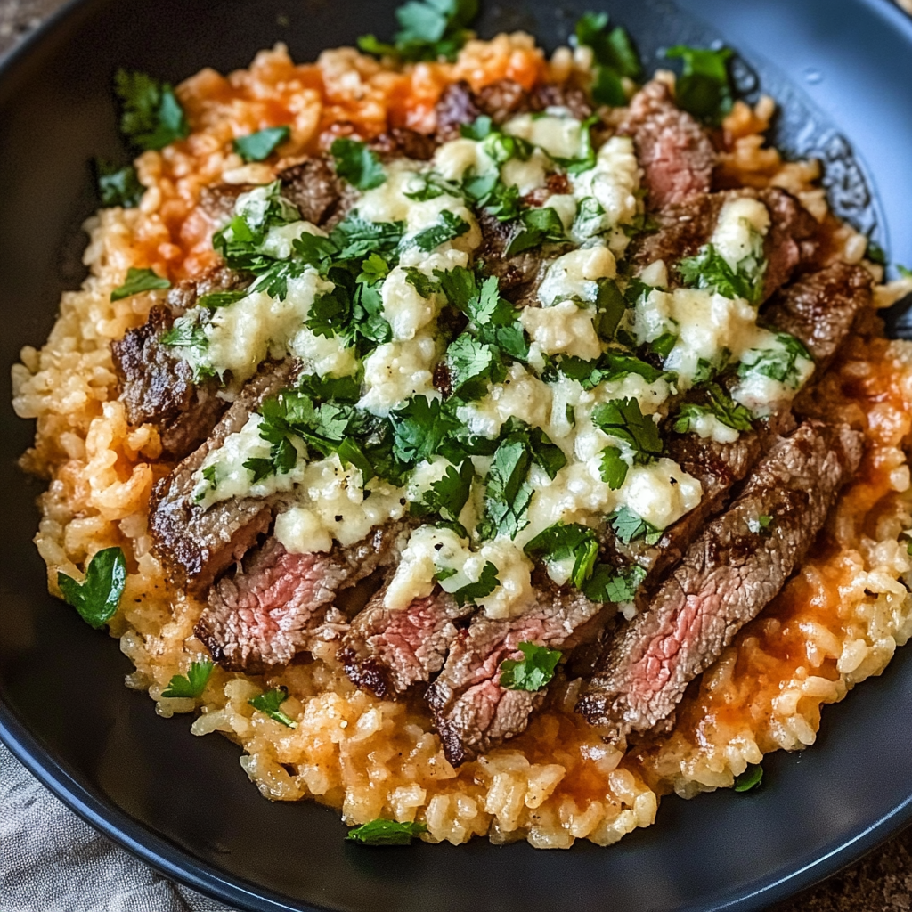 Recipe preparation for Steak and Queso Rice