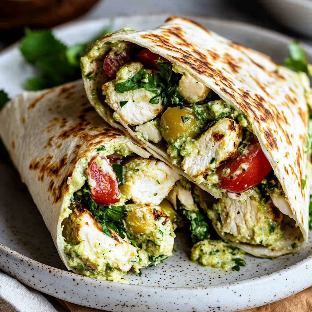 Recipe preparation for Bruschetta Chicken Pesto Wraps