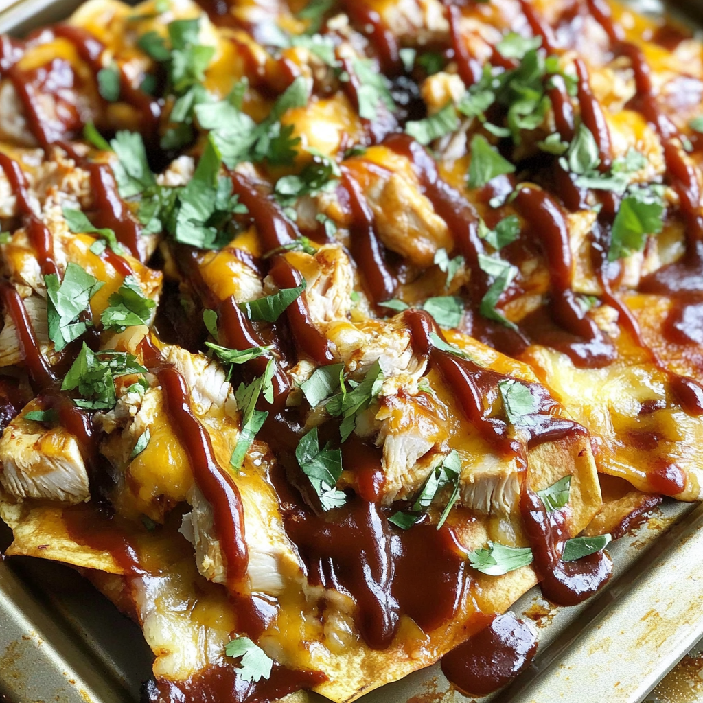 Recipe preparation for Sheet Pan BBQ Chicken Nachos
