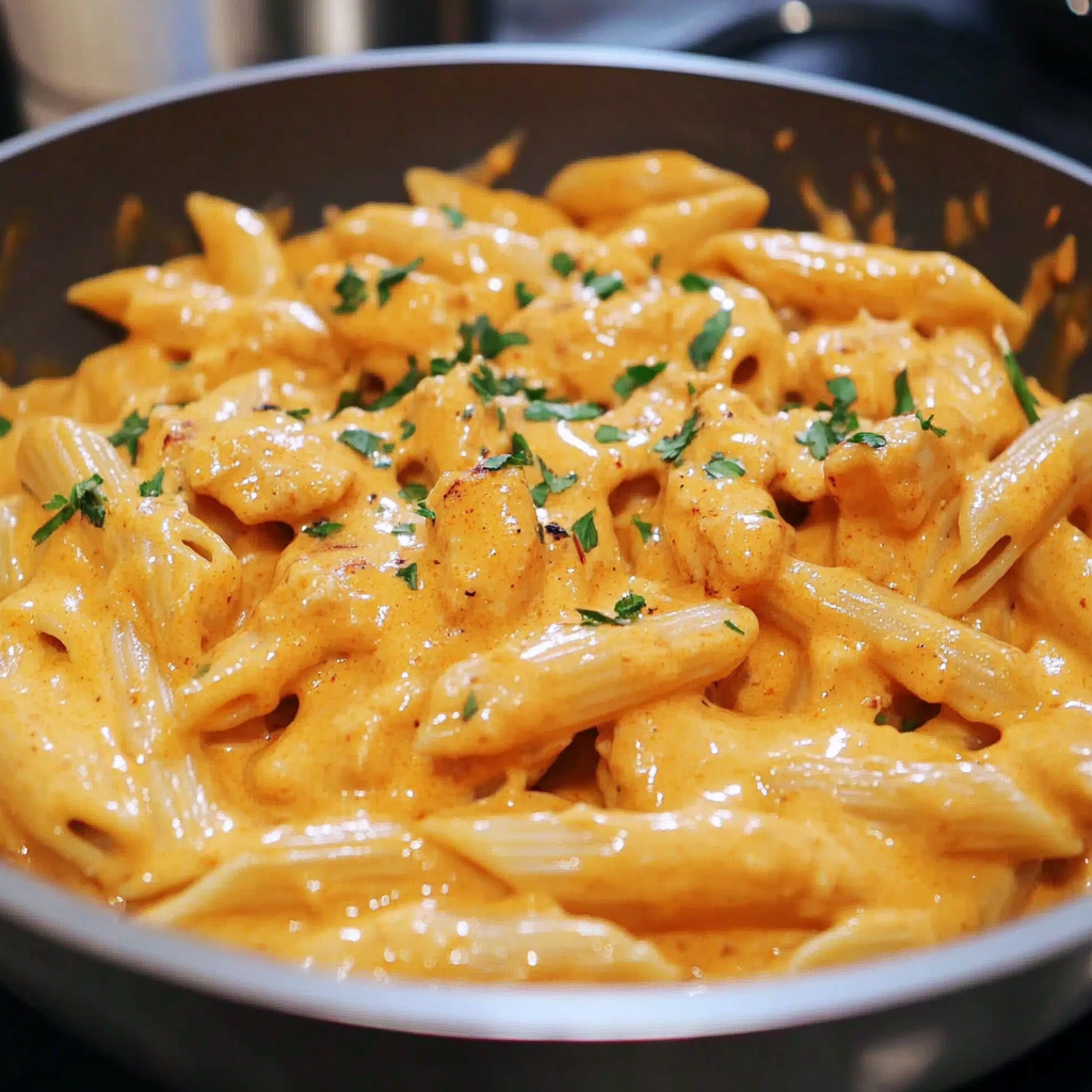 Recipe preparation for One-Pot Buffalo Ranch Chicken Penne