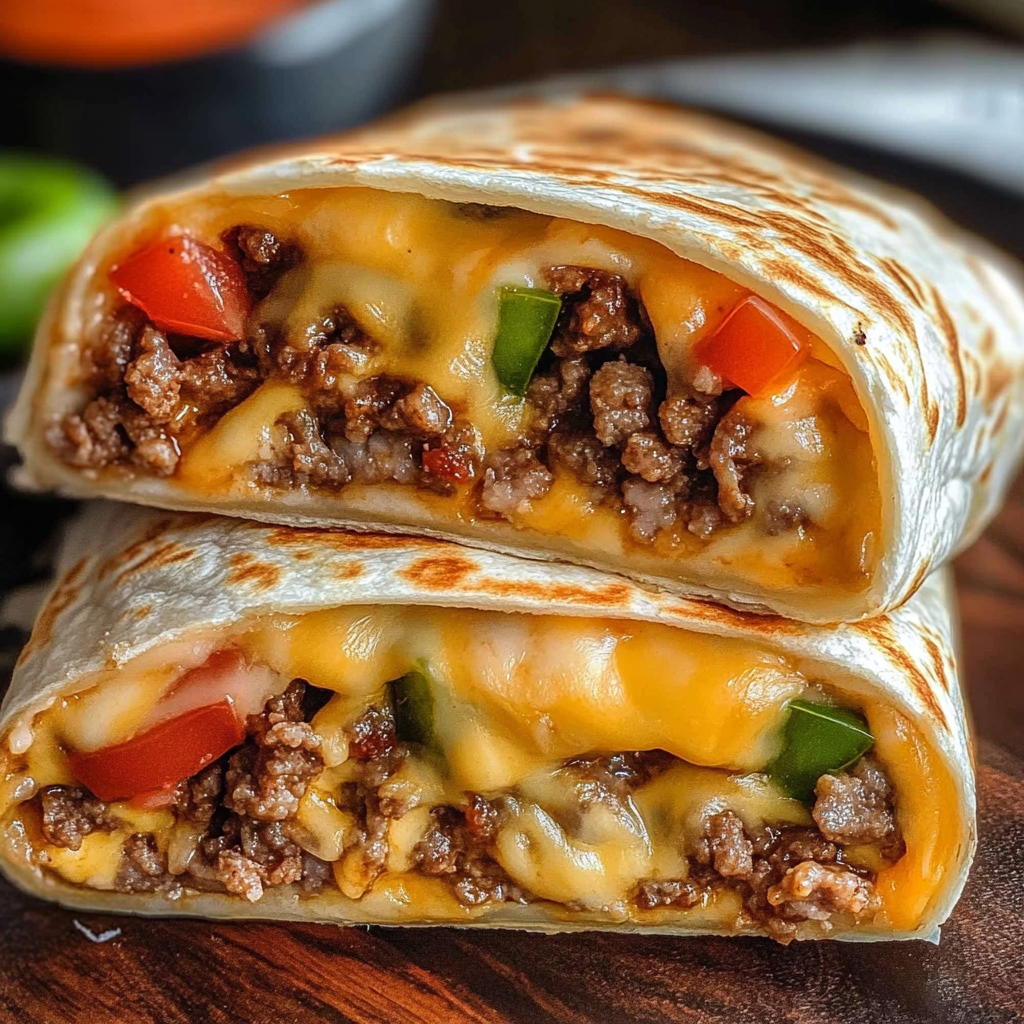 Recipe preparation for Easy Air Fryer Cheeseburger Wraps