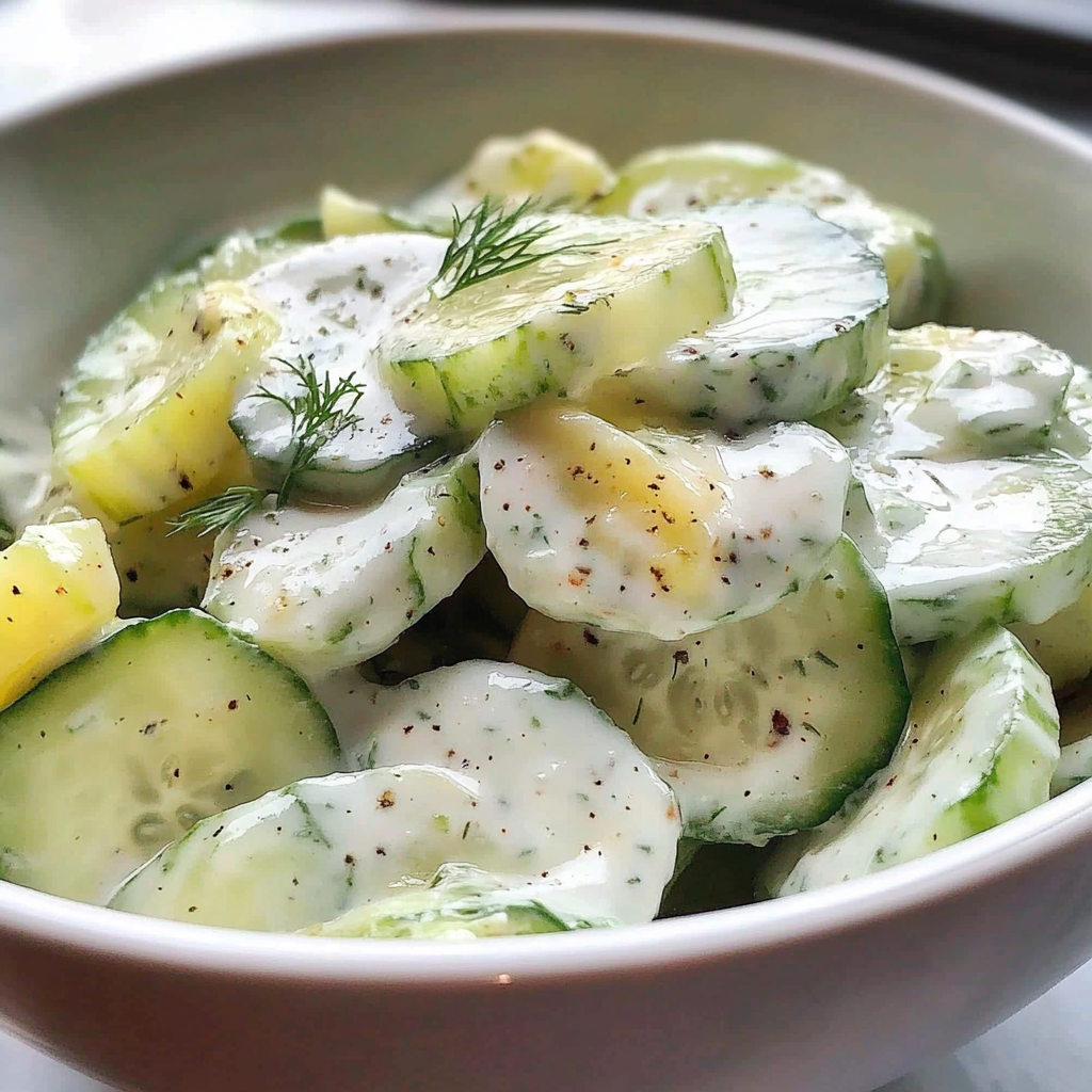 Recipe preparation for Creamy Cucumber Salad