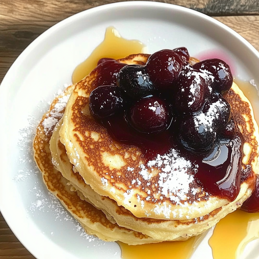 Recipe preparation for Cherry and limon ricotta pancakes