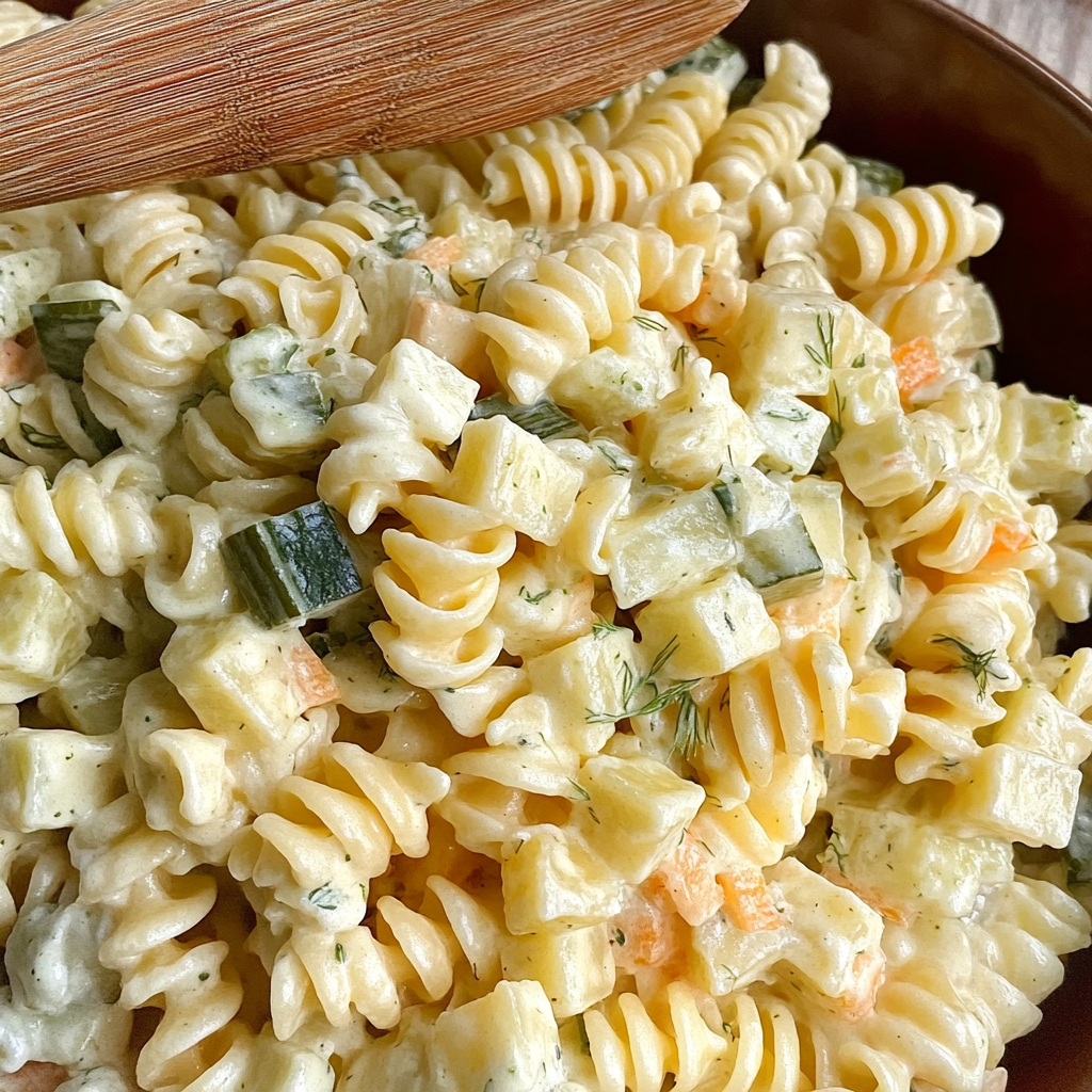 Recipe preparation for Dill pickle pasta salad