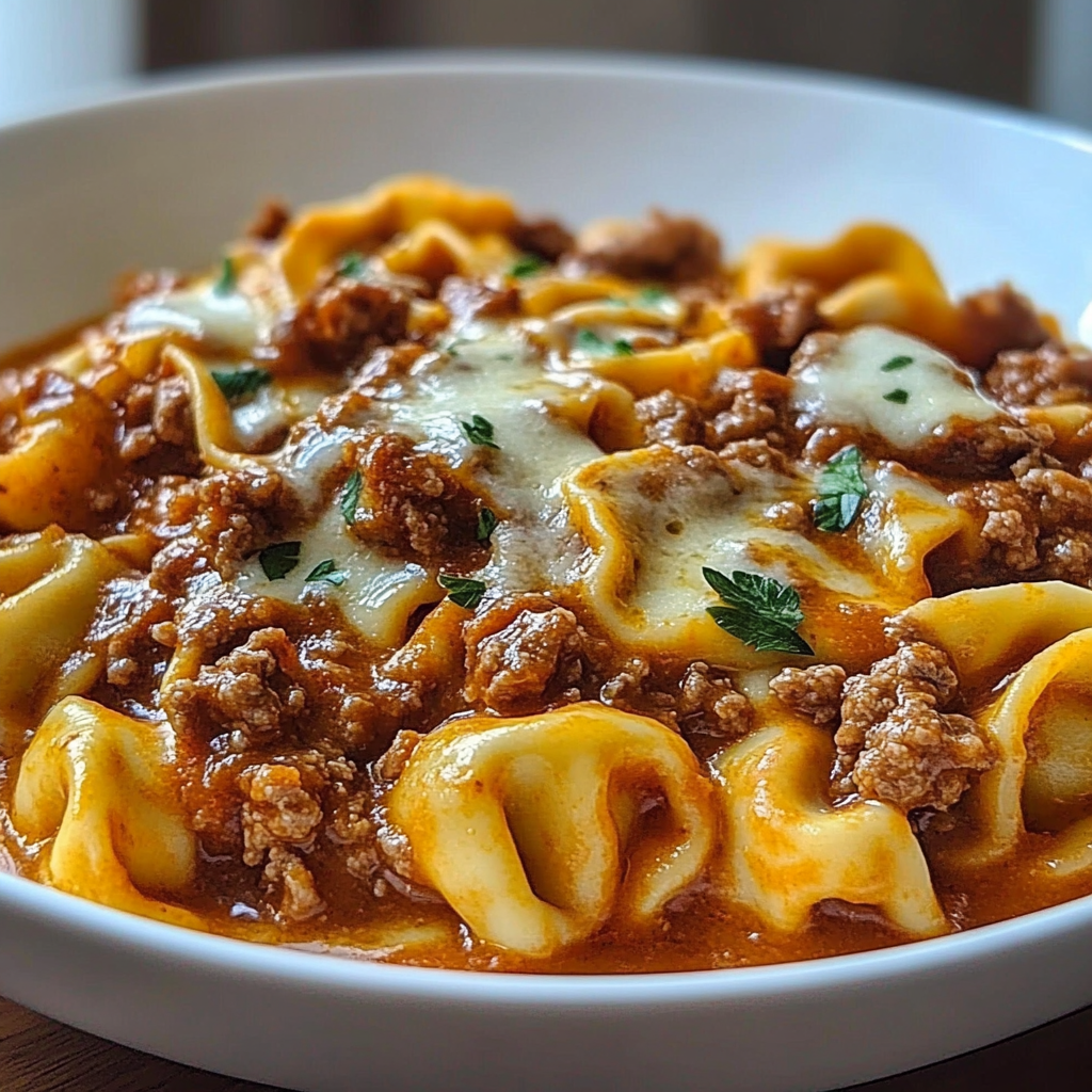 Recipe preparation for Beefy Tortellini Bake