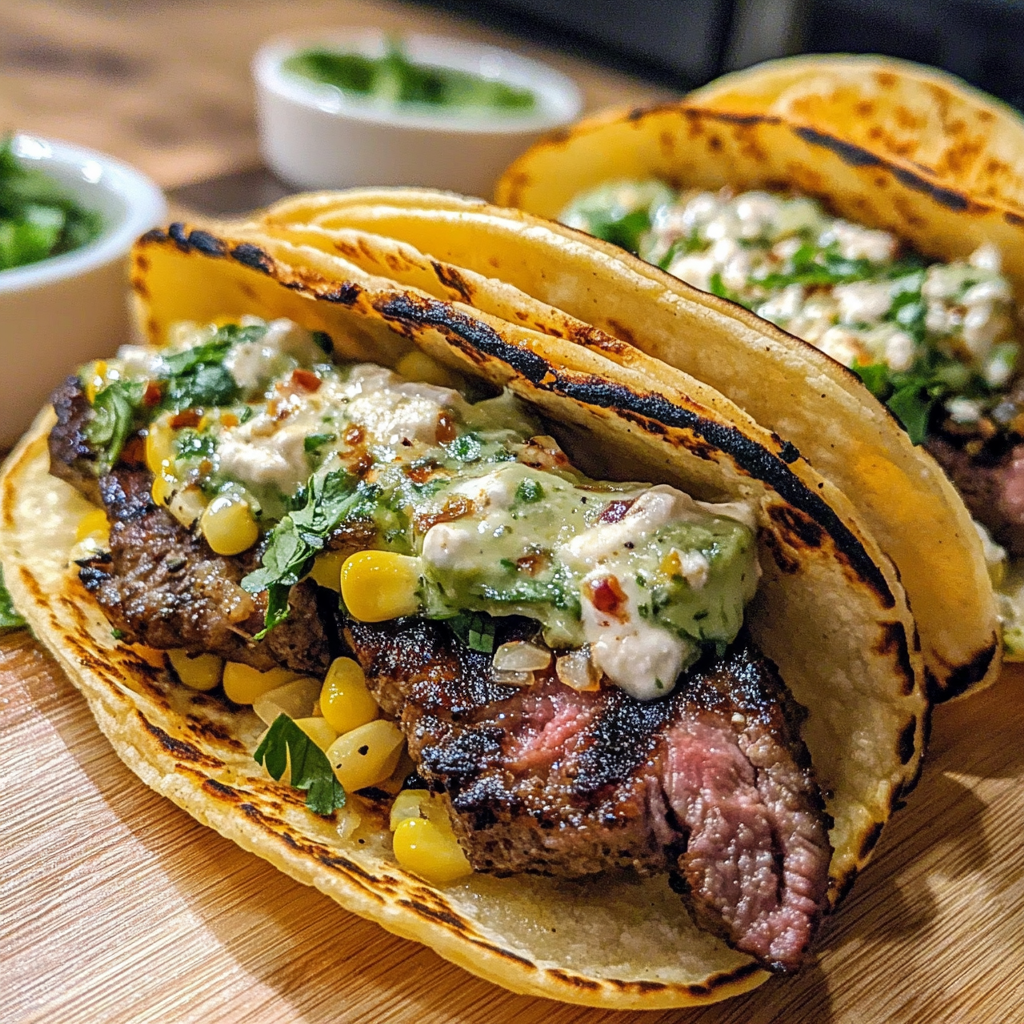 Recipe preparation for Grilled Elote Steak Tacos