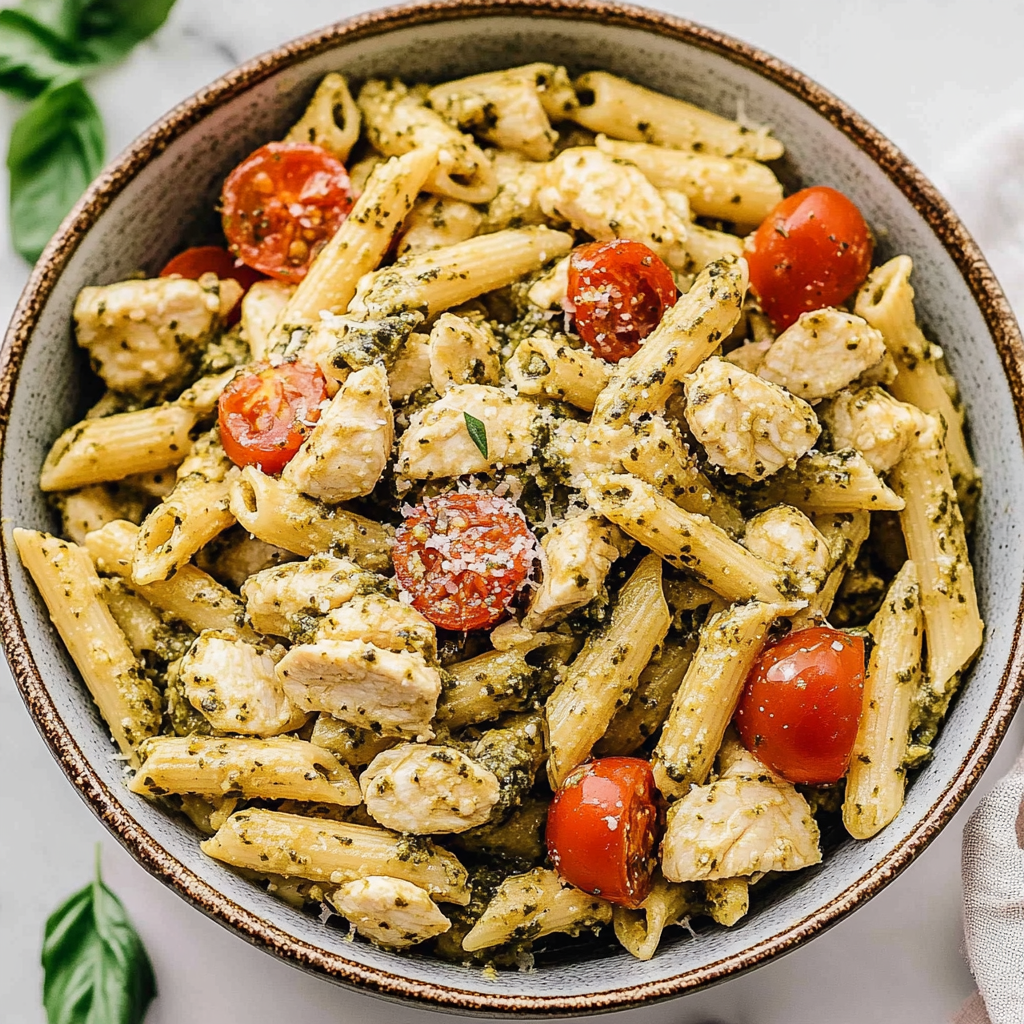 Recipe preparation for Chicken Pesto Pasta Salad