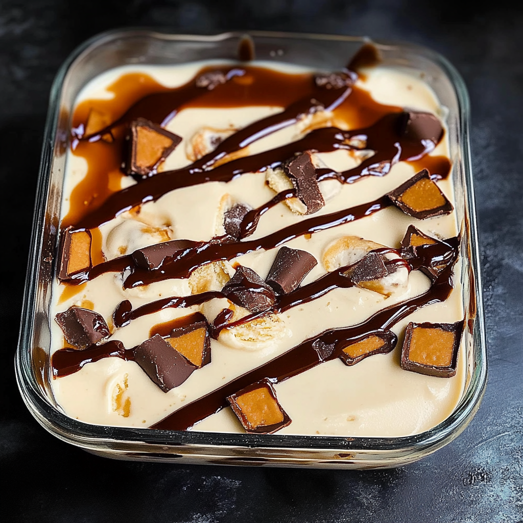 Recipe preparation for Twix Ice Cream Cake