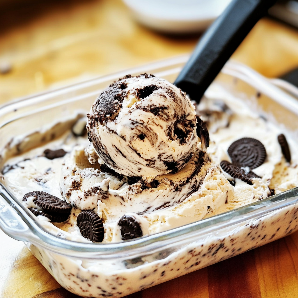 Recipe preparation for No Churn Oreo Fudge Ice Cream