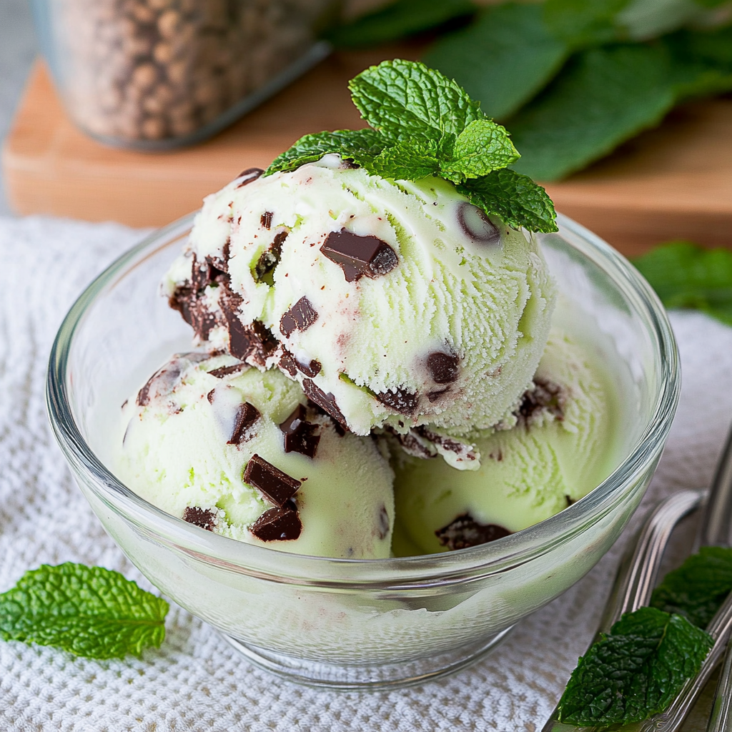 Recipe preparation for Mint Chocolate Chip Ice Cream