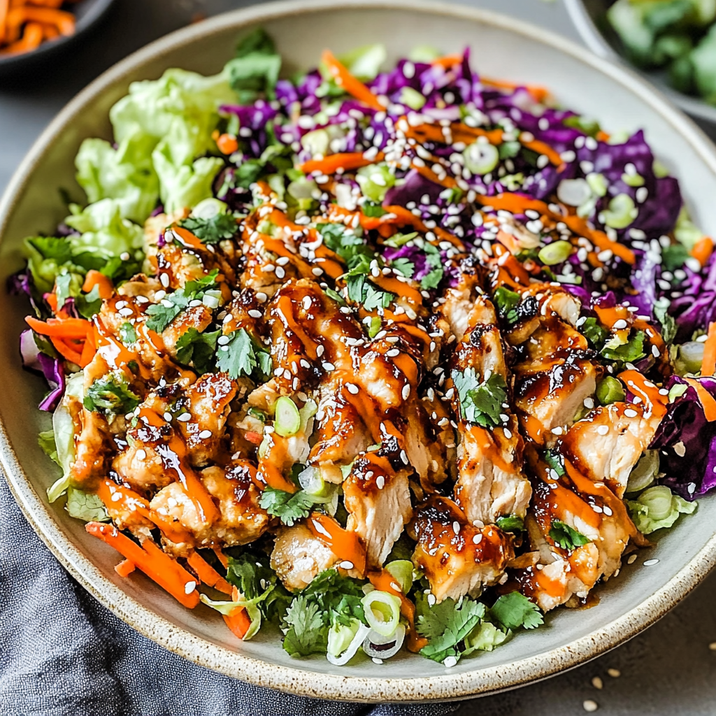 Recipe preparation for Sesame Chicken Cabbage Crunch Salad