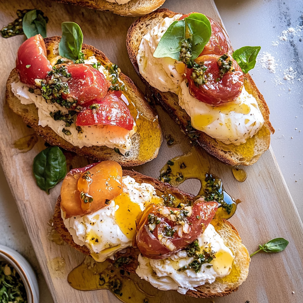 Recipe preparation for Burrata Crostini