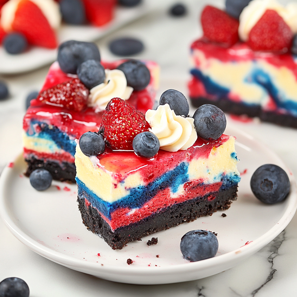 Recipe preparation for Red, White & Blue Cheesecake Swirled Bars