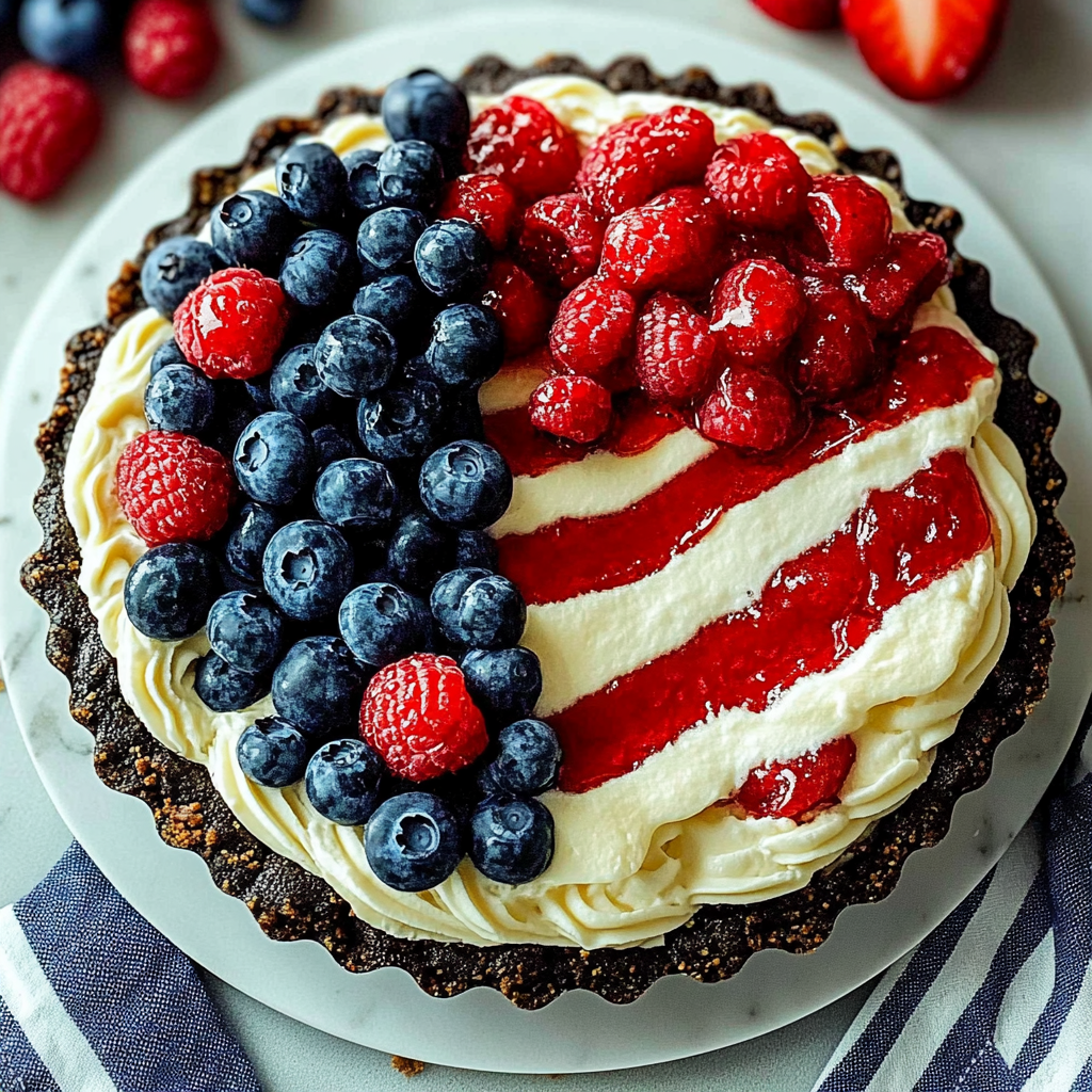 Recipe preparation for Oreo Cookie Crust Flag Pie