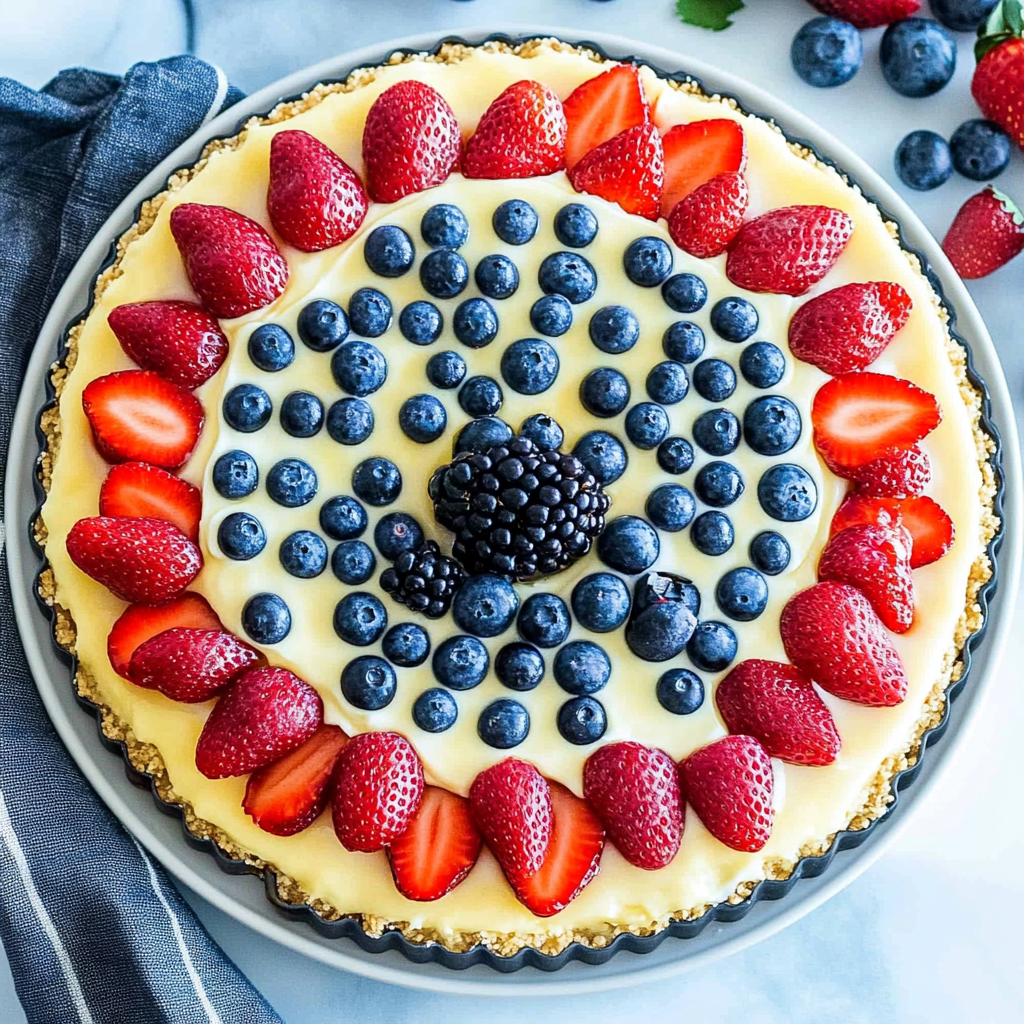 Recipe preparation for Red, White, and Blue Fruit Pizza