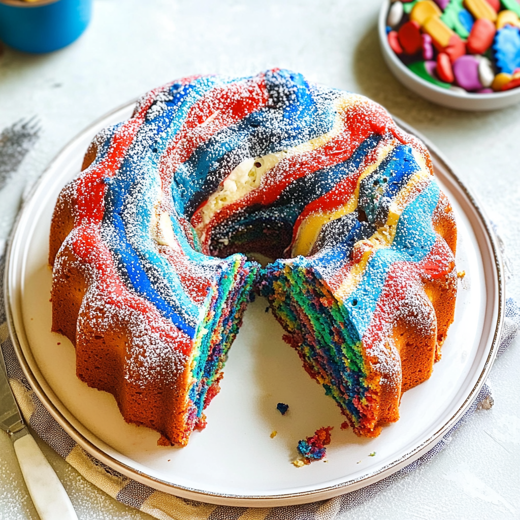 Recipe preparation for Red White & Blue Marble Cake