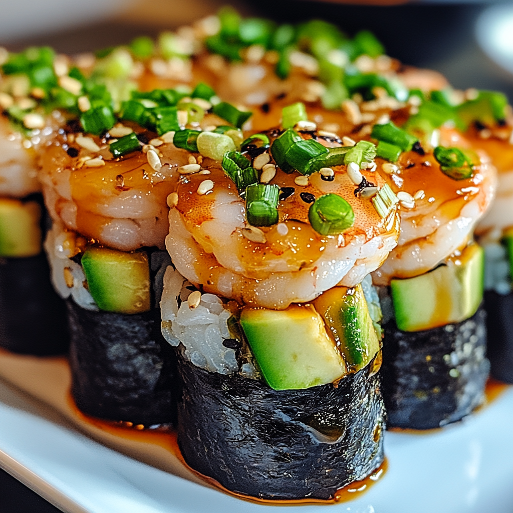 Recipe preparation for Spicy Shrimp Sushi Stacks