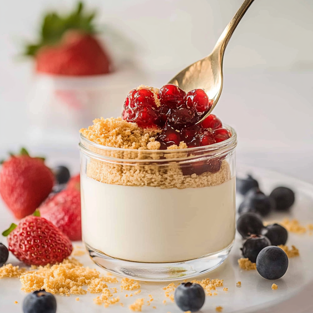 Recipe preparation for No-Bake Cheesecake Greek Yogurt Cups