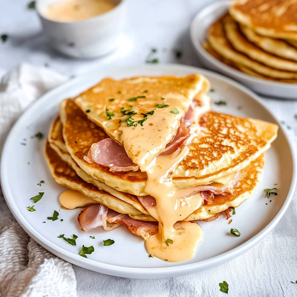 Recipe preparation for Cheese and Ham Pancakes