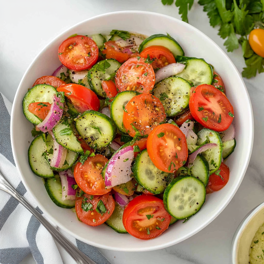 Recipe preparation for Cucumber Tomato Salad