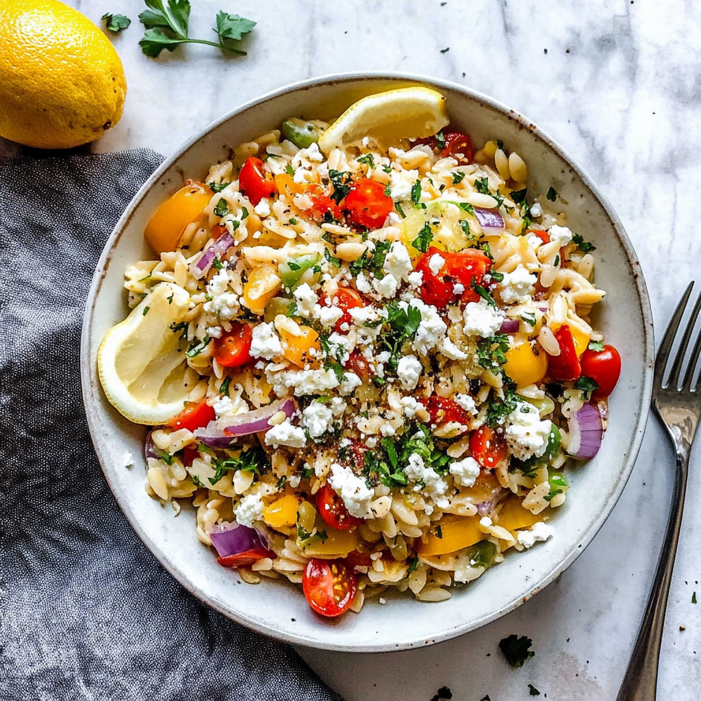 Recipe preparation for Lemon Honey Orzo With Feta