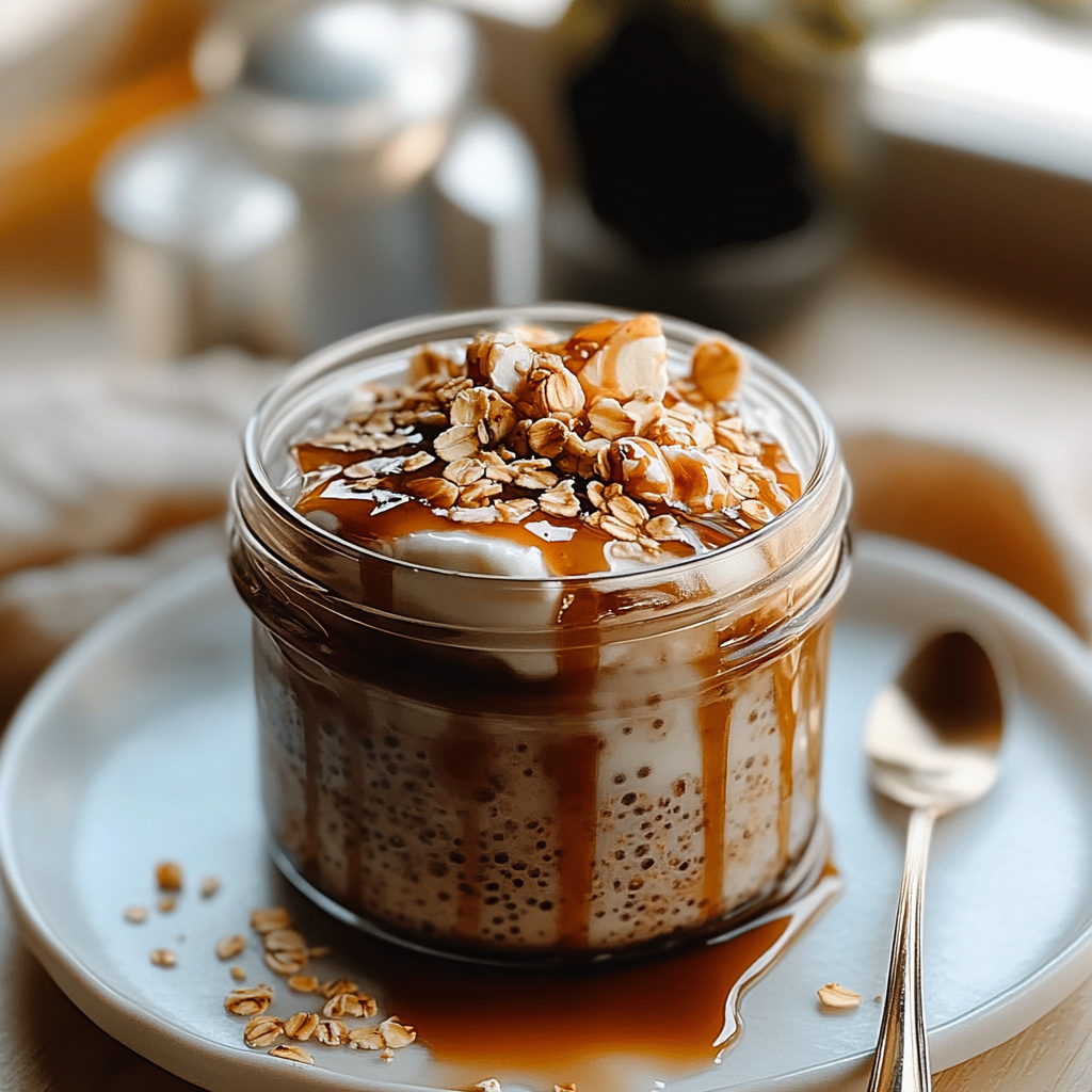 Recipe preparation for Caramel Macchiato Overnight Oats