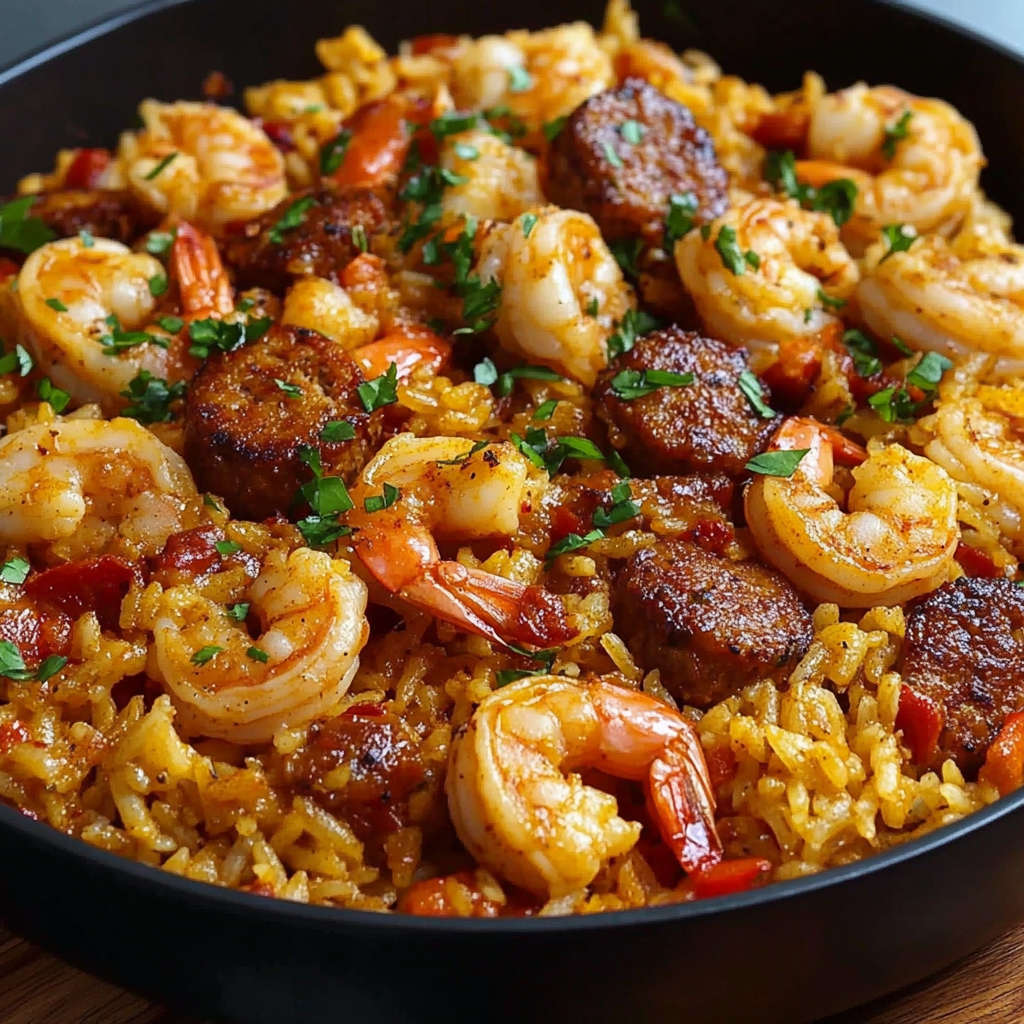 Recipe preparation for Shrimp Sausage Dirty Rice