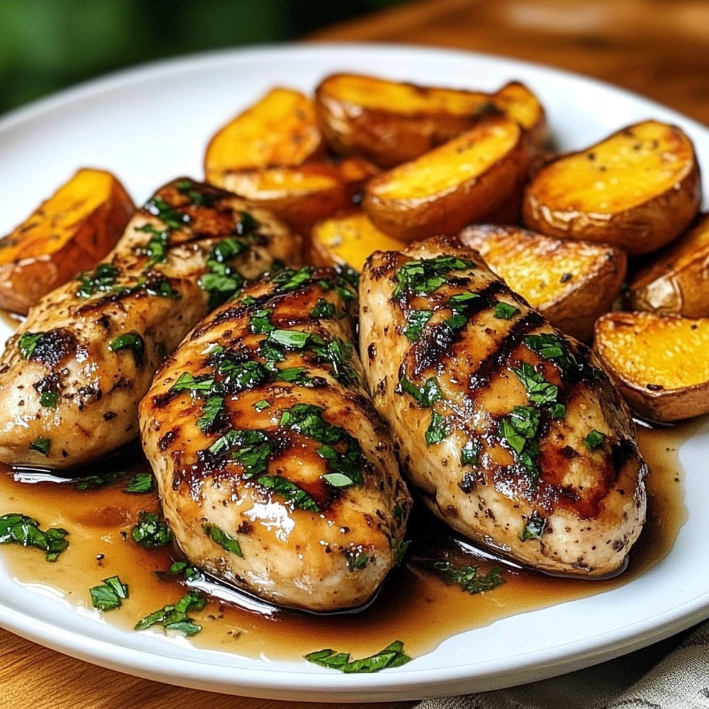 Recipe preparation for Honey Garlic Chicken Sweet Potatoes