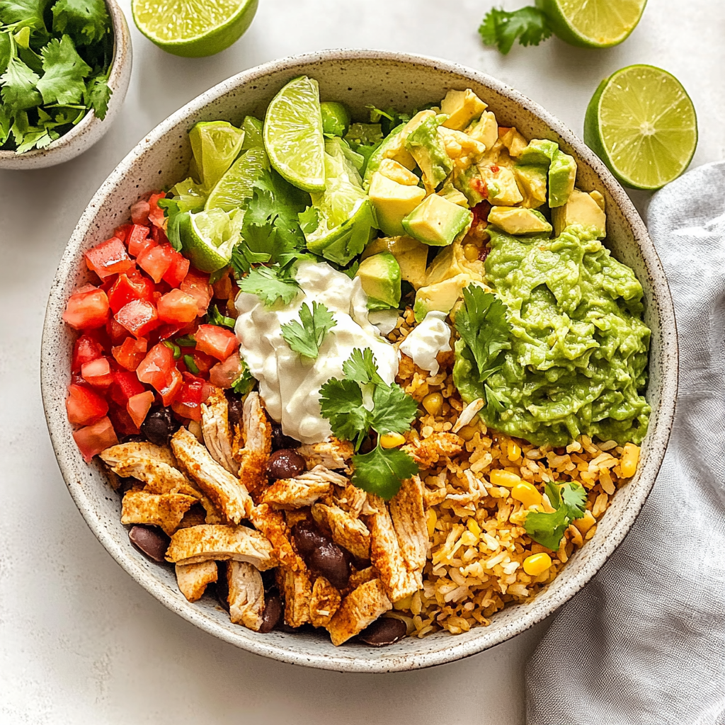 Recipe preparation for Chicken Burrito Bowl with Guac & Lime