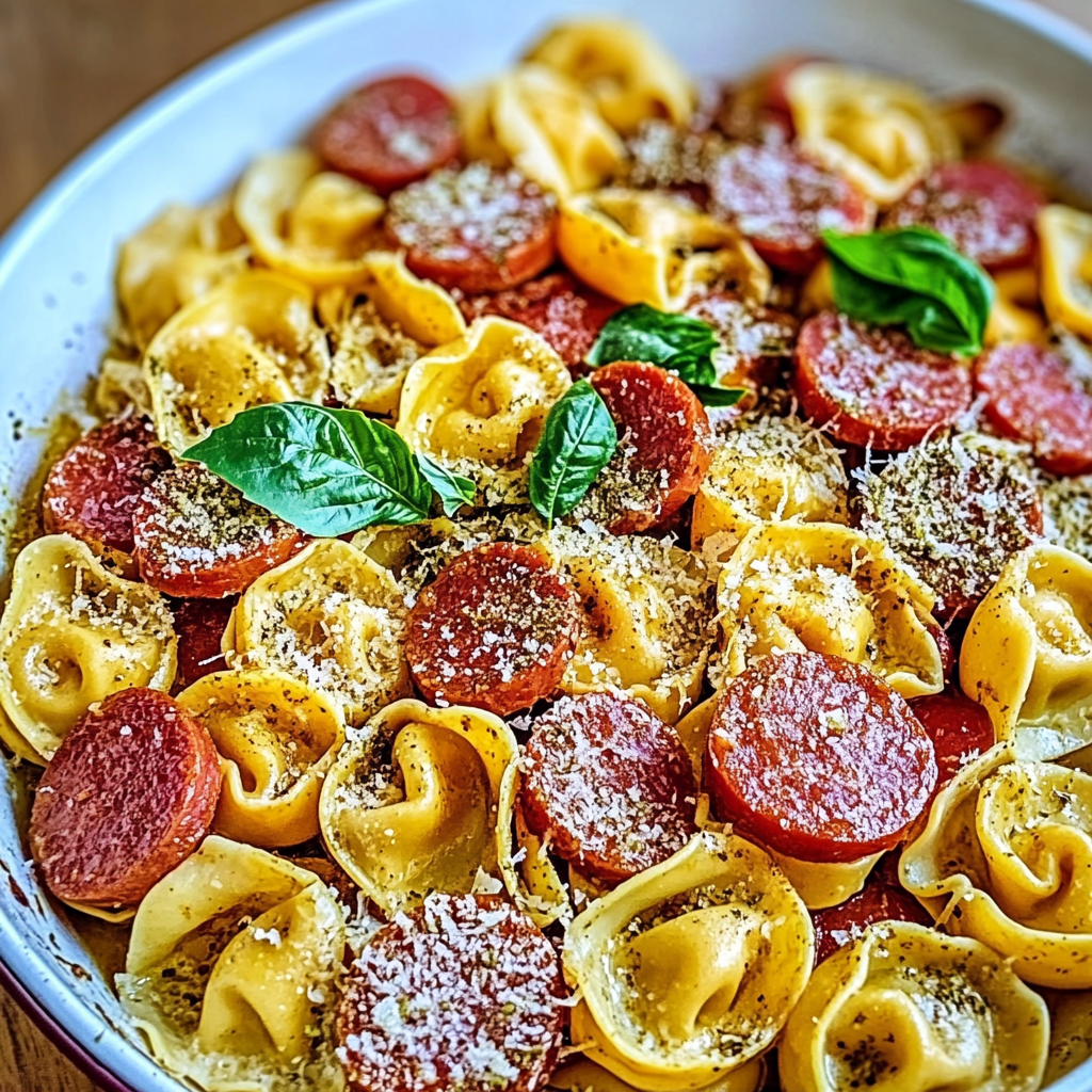 Recipe preparation for Sheet Pan Tortellini and Kielbasa