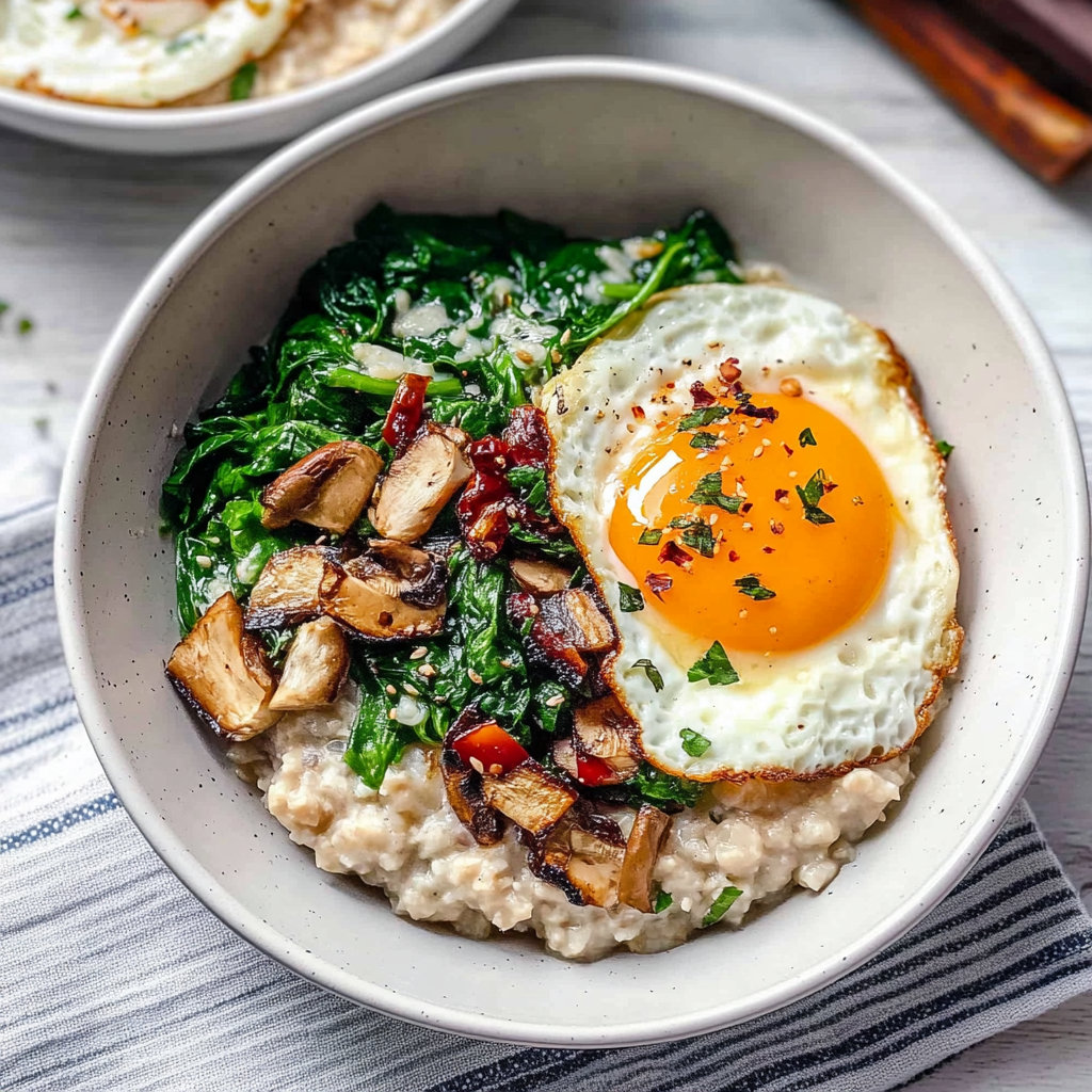 Recipe preparation for Savory Oatmeal with Egg