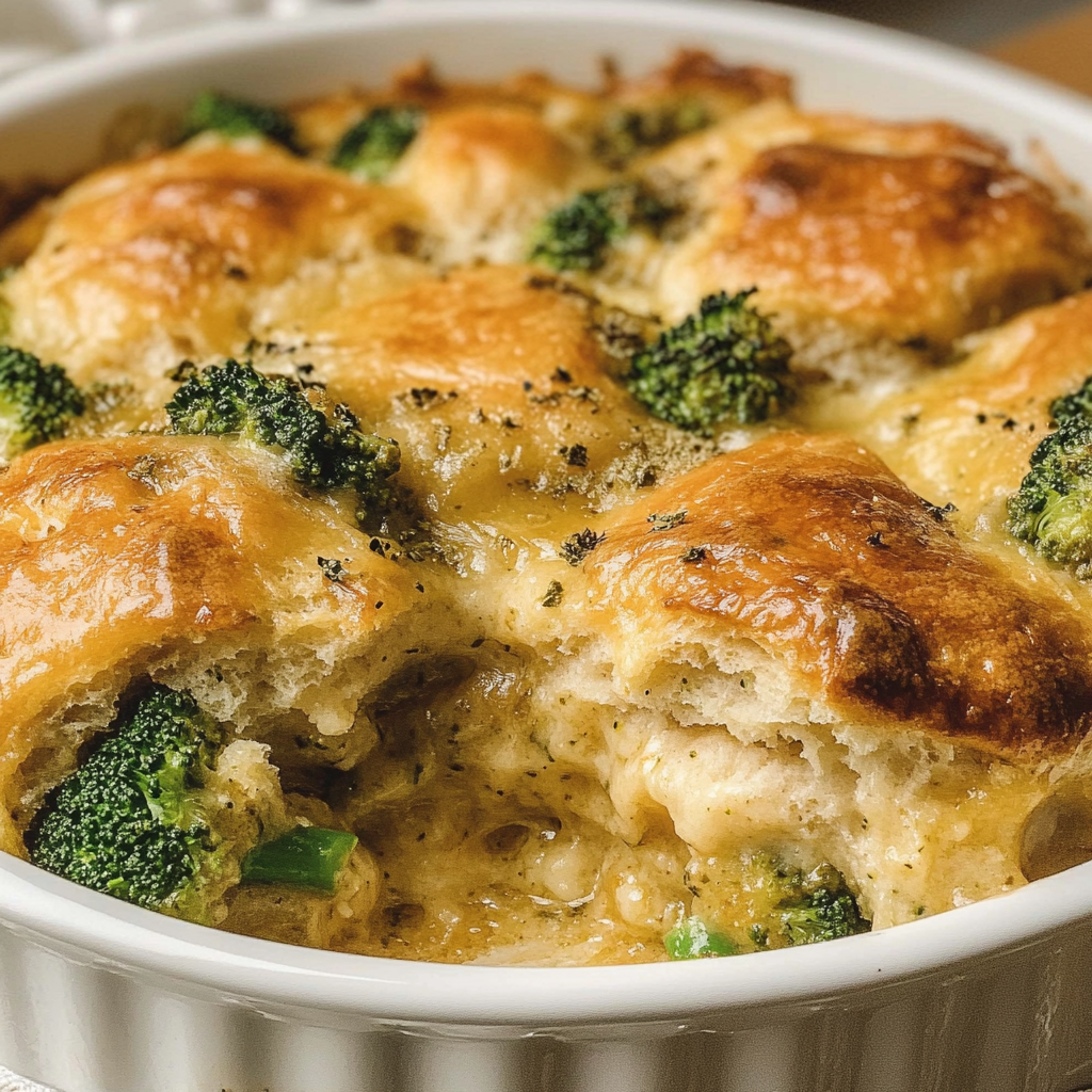 Recipe preparation for Broccoli Cheddar Biscuit Casserole