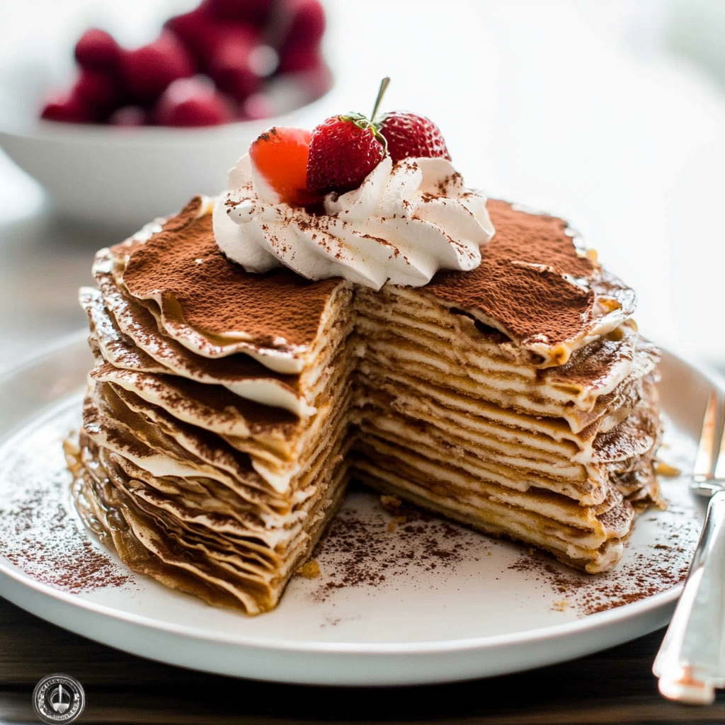 Recipe preparation for Tiramisu Crepe Cake