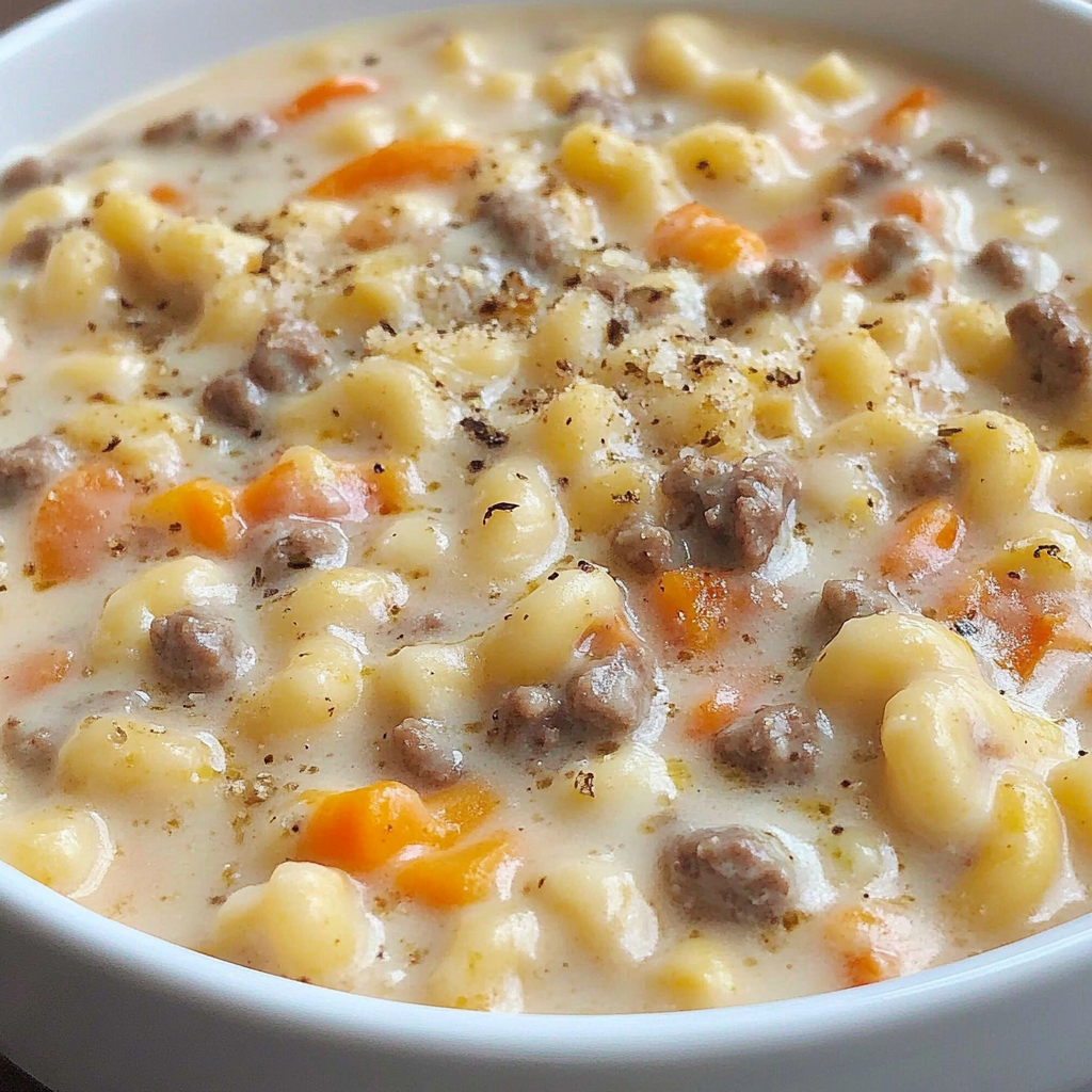 Recipe preparation for Cheeseburger Macaroni Soup