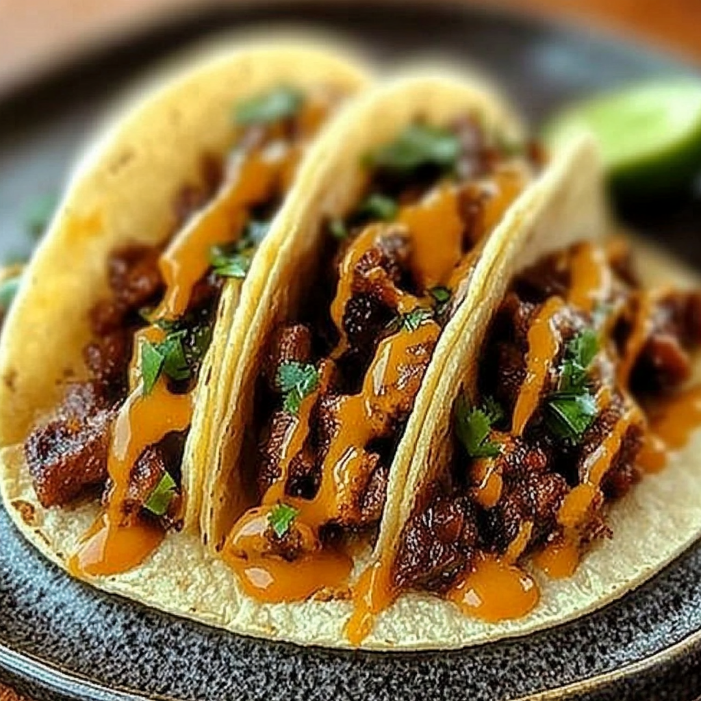 Recipe preparation for Garlic Butter Honey BBQ Beef Tacos