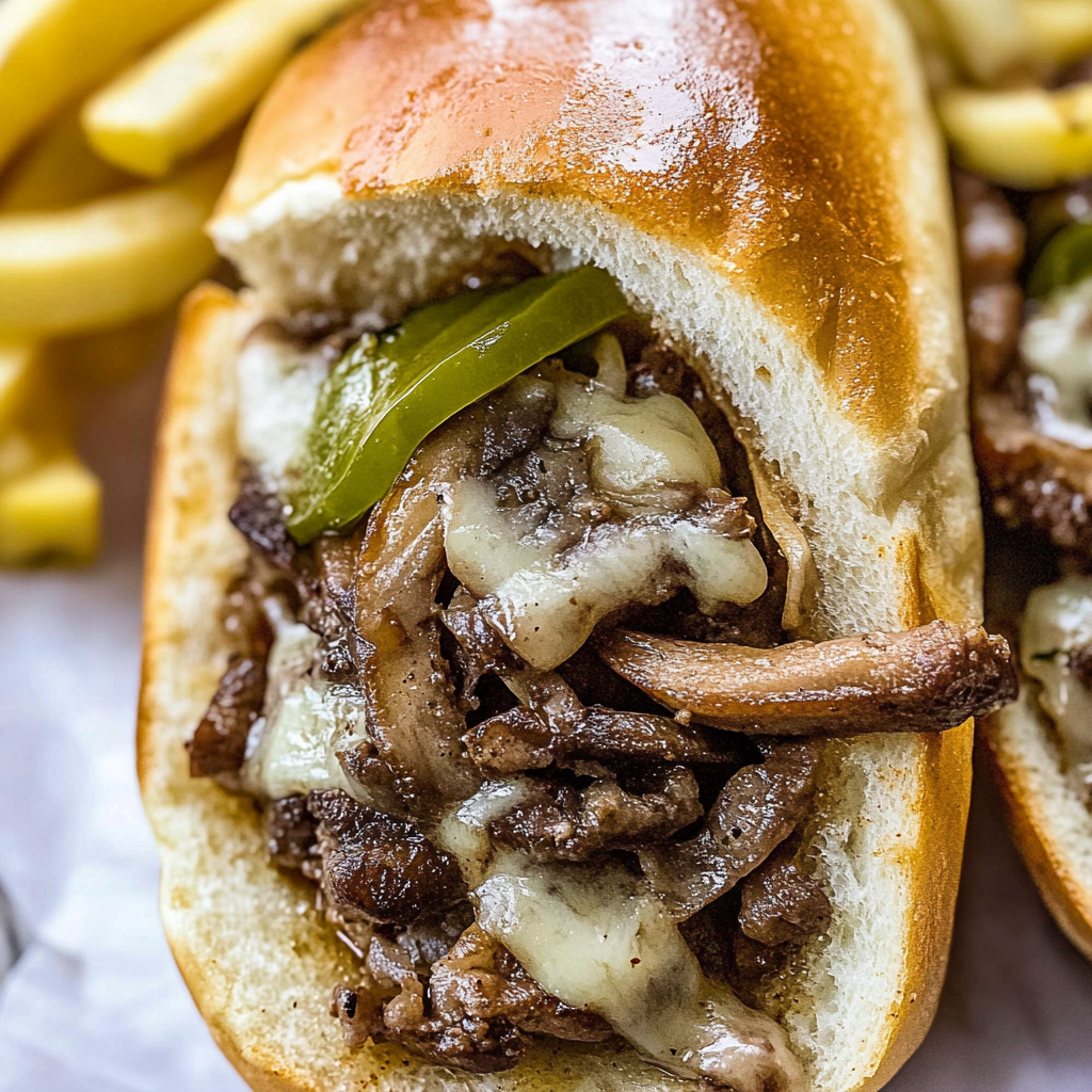 Recipe preparation for Delicious Philly Cheesesteak with Mushrooms