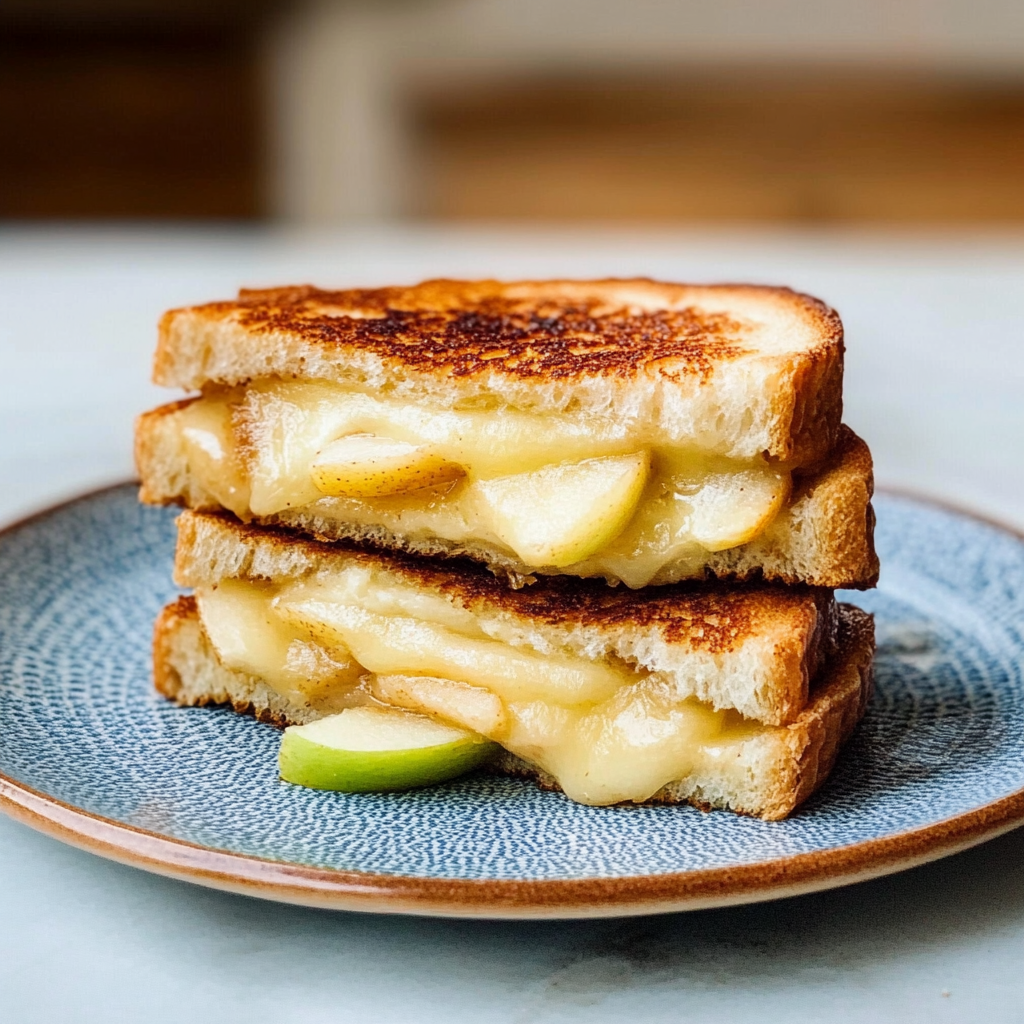 Recipe preparation for Cinnamon Sugar Brie and Apple Grilled Cheese