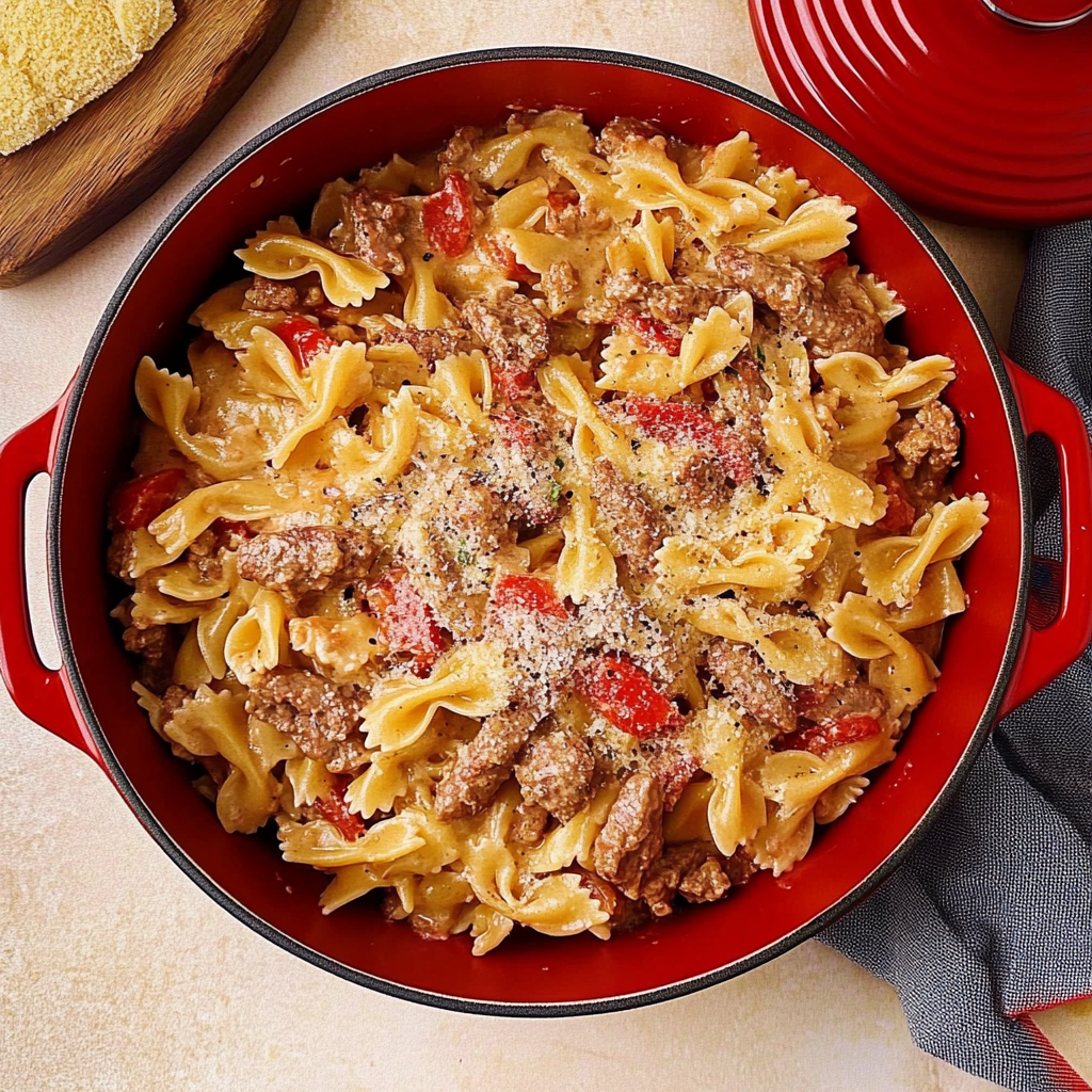 Recipe preparation for Italian Sausage with Bow Tie Pasta