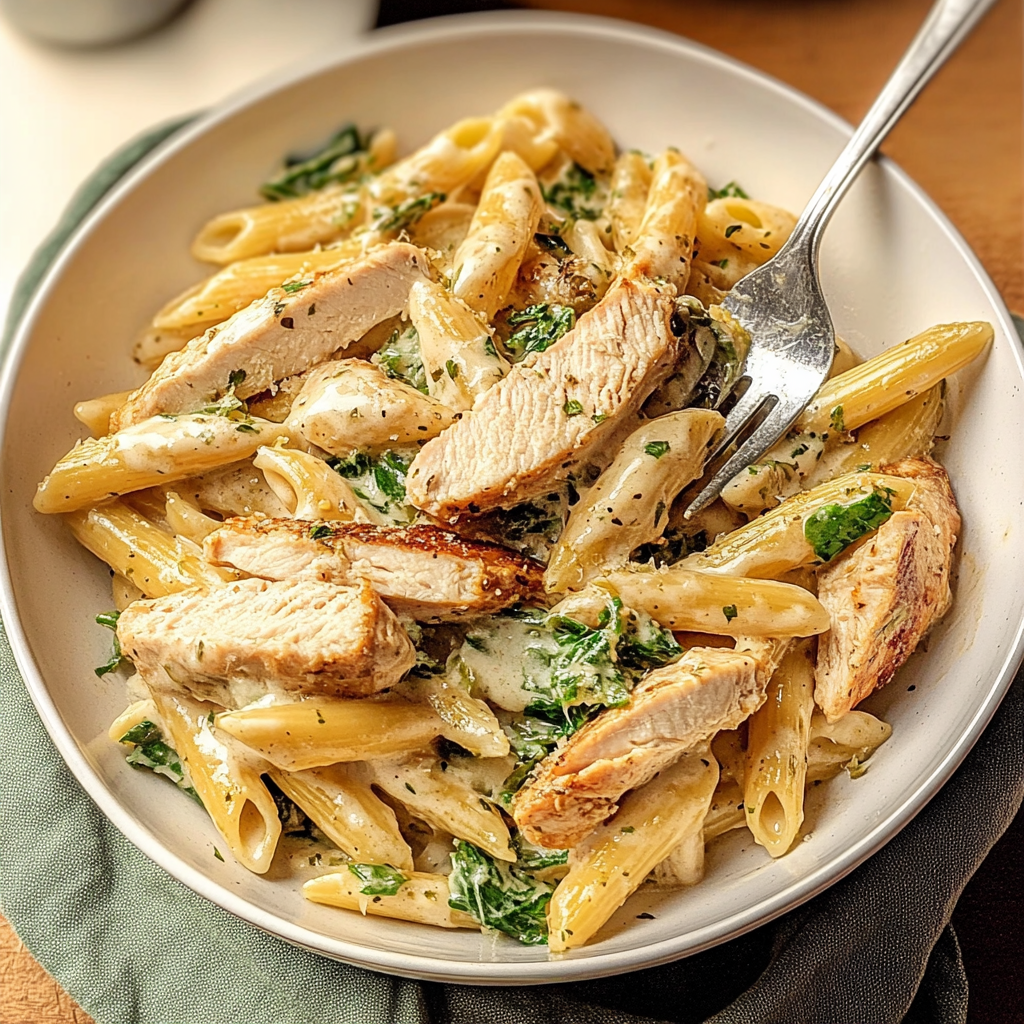Recipe preparation for Creamy Garlic Parmesan Chicken Pasta
