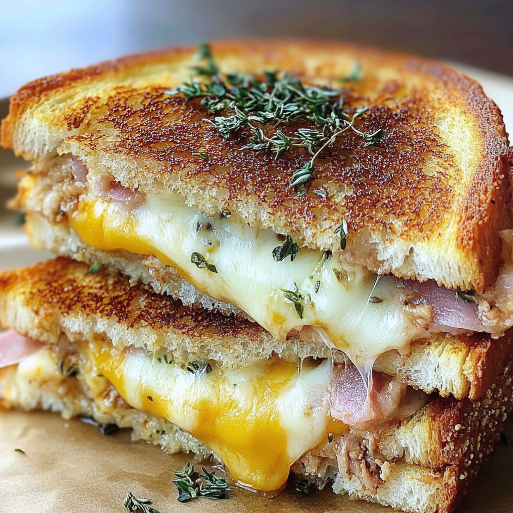 Recipe preparation for Cheese Crusted Hawaiian Grilled Cheese