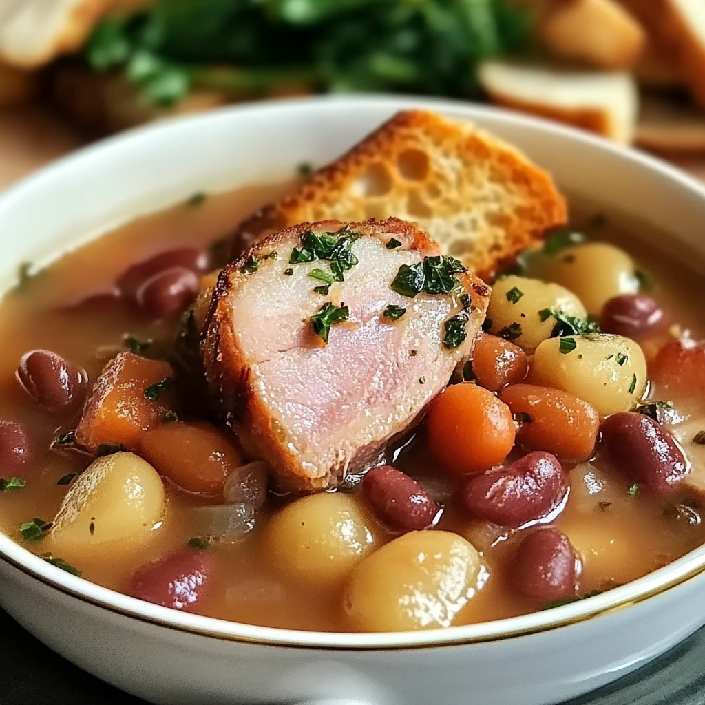 Recipe preparation for Crockpot Ham, Green Beans and Potatoes