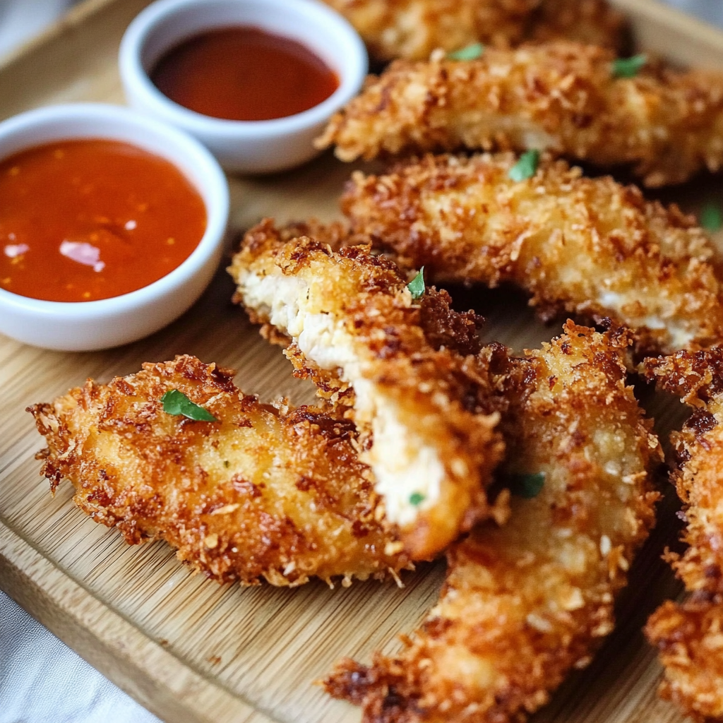 Recipe preparation for Crispy Coconut Chicken Strips