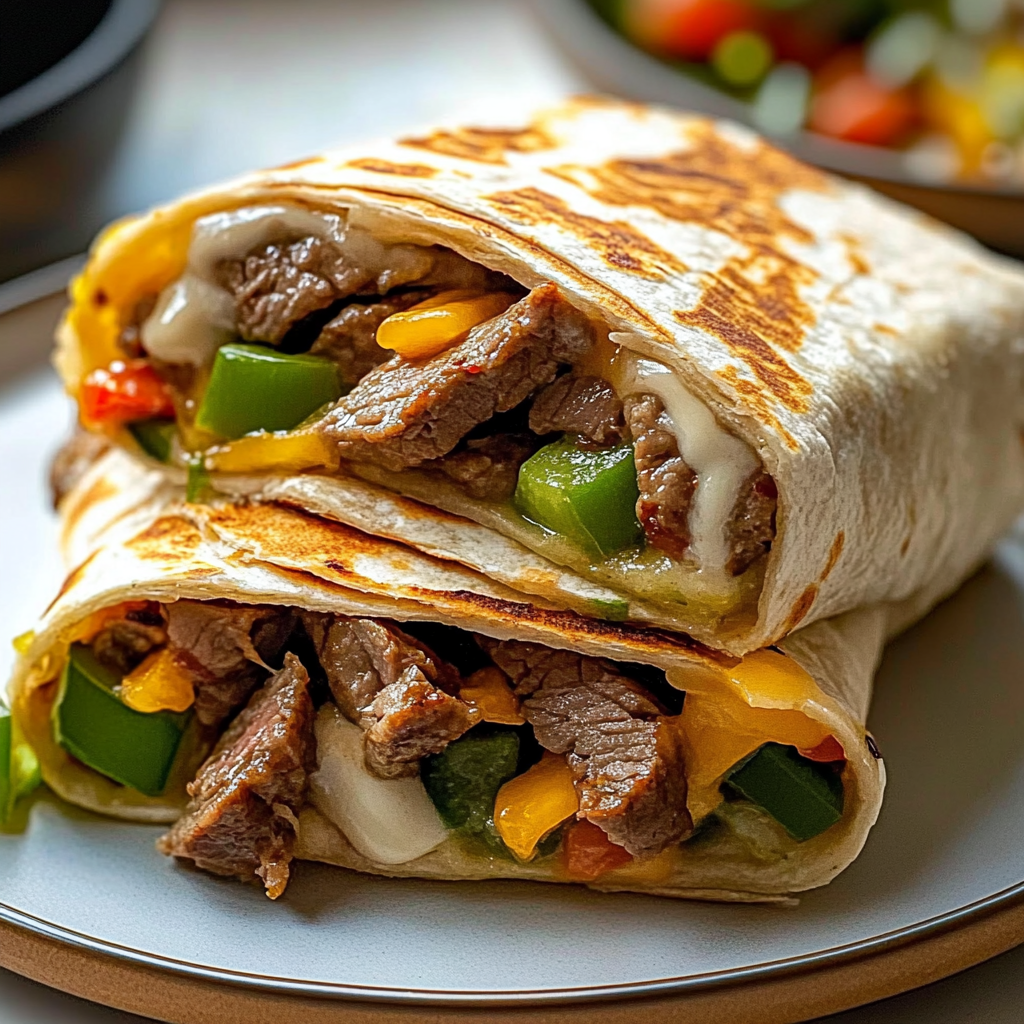 Recipe preparation for Philly Cheese Steak Wrap